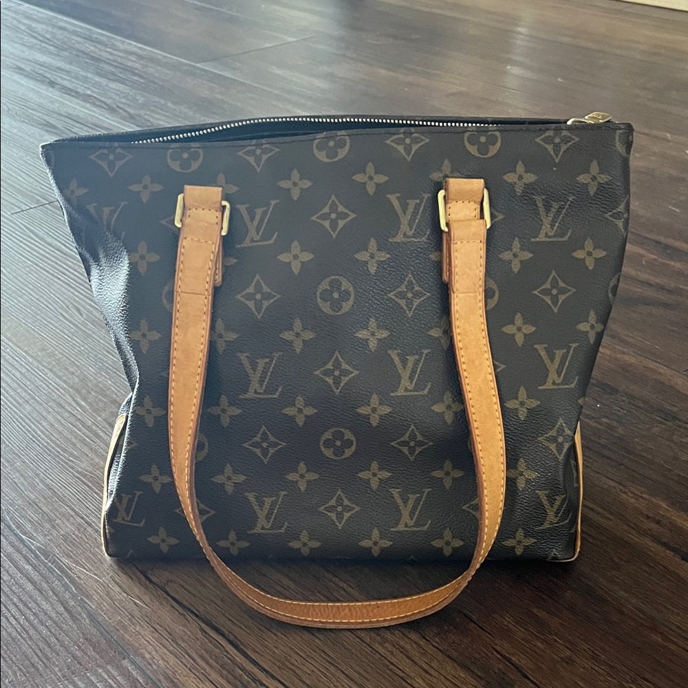 Louis Vuitton Monogram Canvas Shoulder Bag - Dark Brown with Tan